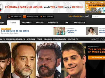 Portada de series en la web de Antena 3 Portada de series en la web de Antena 3