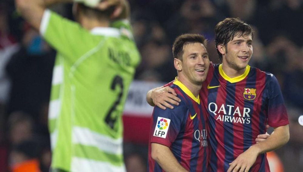 Messi celebra uno de sus goles ante el Getafe