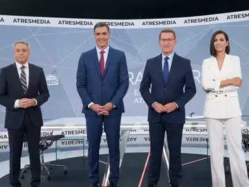 Vicente Vallés, Pedro Sánchez, Alberto Núñez Feijóo y Ana Pastor en el debate Cara a Cara de Atresmedia Vicente Vallés, Pedro Sánchez, Alberto Núñez Feijóo y Ana Pastor en el debate Cara a Cara de Atresmedia