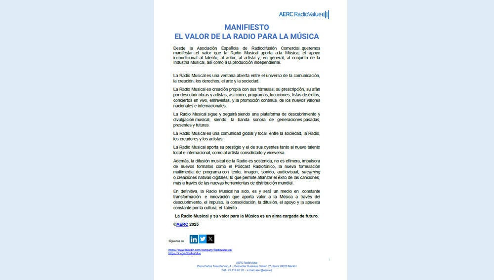 Manifiesto El valor de la Radio para la M&uacute;sica